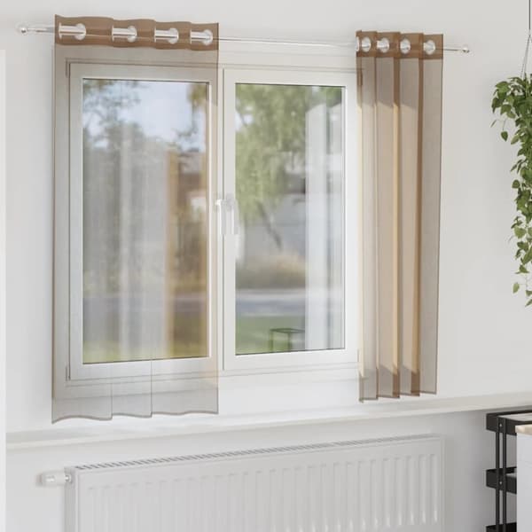Voile gardiner med genomföringar 2 delar ljusbrun