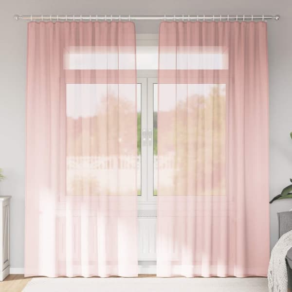 Voile gardiner med öglor 2 st rosa 140x225 cm