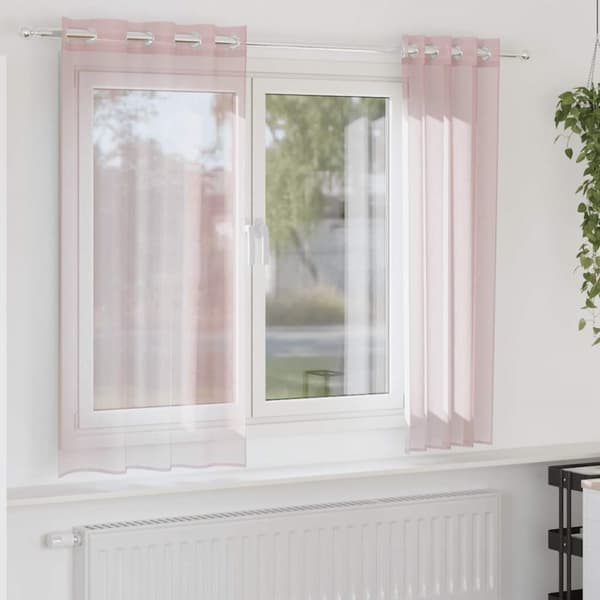 Voile gardiner med genomföringar 2 st ljusrosa 140x175 cm