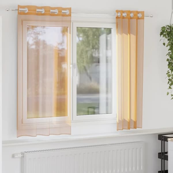 Voile gardiner med genomföringar 2 st orange 140x175 cm