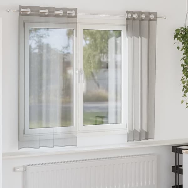 Voile gardiner med genomföringar 2 st ljusgrå 140x175 cm