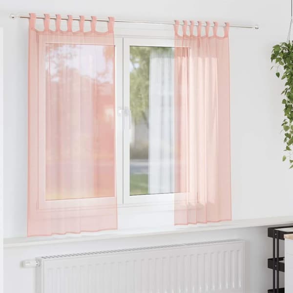 Voile gardiner med öglor 2 st rosa 140x175 cm