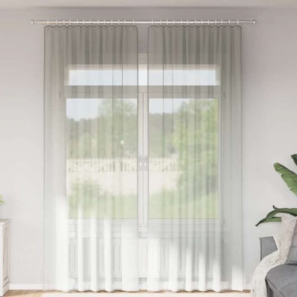 Voile gardiner med öglor 2 st ljusgrå 140x260 cm