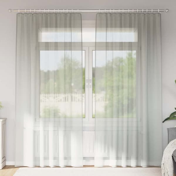 Voile gardiner med öglor 2 st ljusgrå 140x225 cm