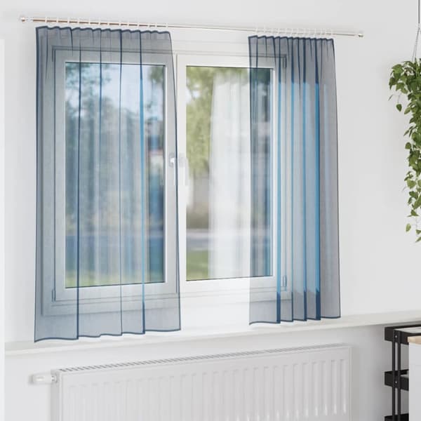 Voile gardiner med öglor 2 st kungsblå 140x175 cm