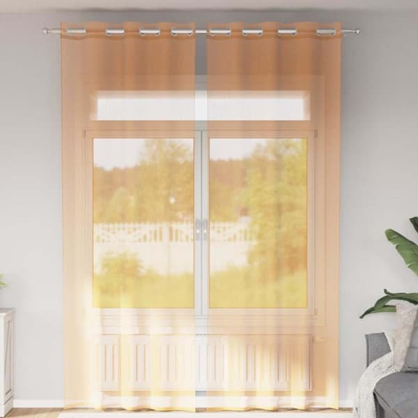 Voile gardiner med genomföringar 2 st orange 140x260 cm