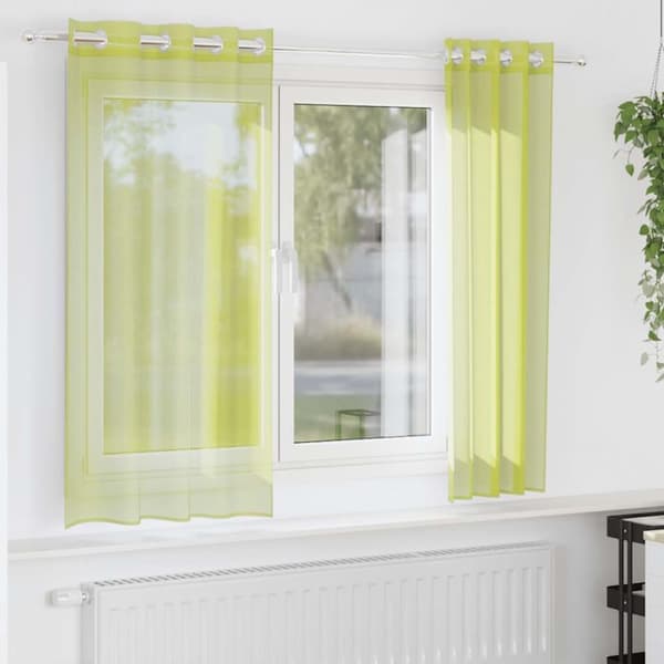Voile gardiner med genomföringar 2 st äppelgrön 140x140 cm