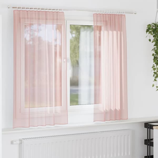 Voile gardiner med öglor 2 st rosa 140x140 cm