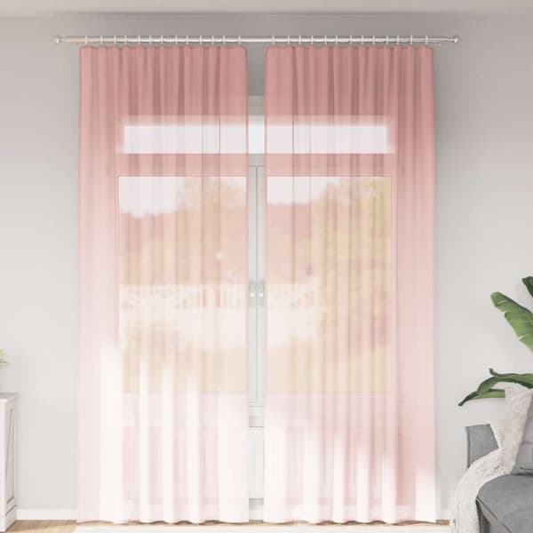 Voile gardiner med öglor 2 st rosa 140x260 cm