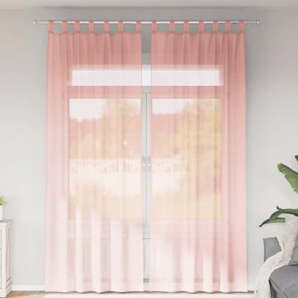 Voile gardiner med stångfickor 2 st rosa