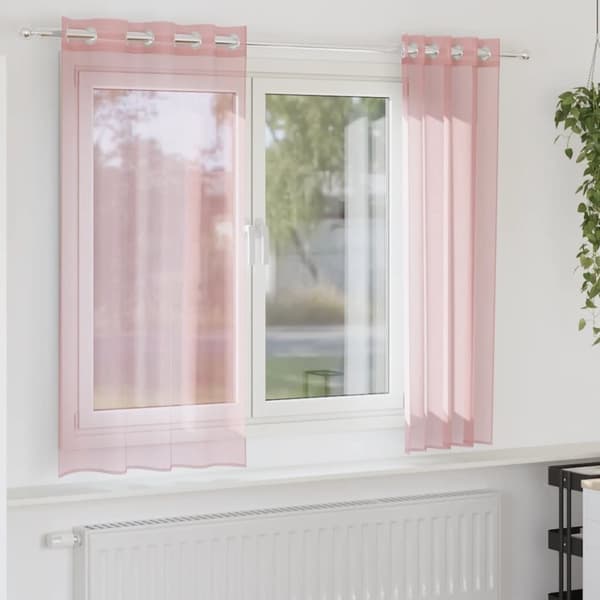 Voile gardiner med genomföringar 2 st rosa 140x140 cm