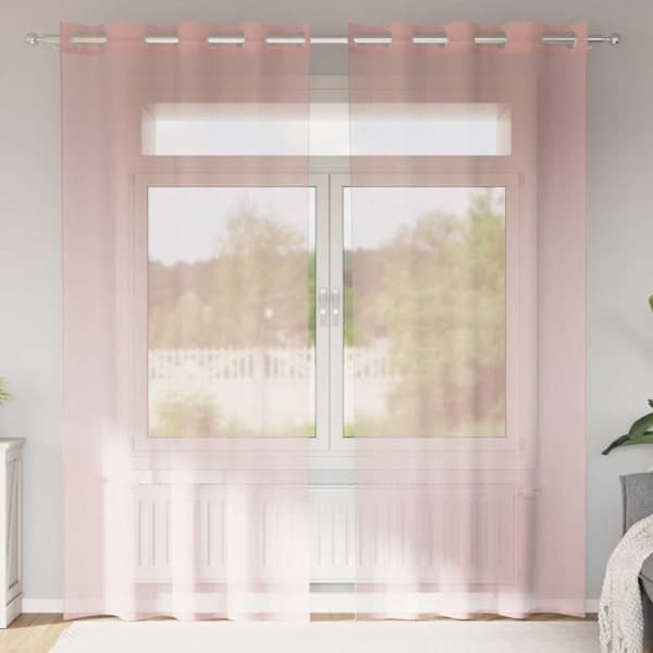 Voile gardiner med genomföringar 2 st rosa 140x225 cm