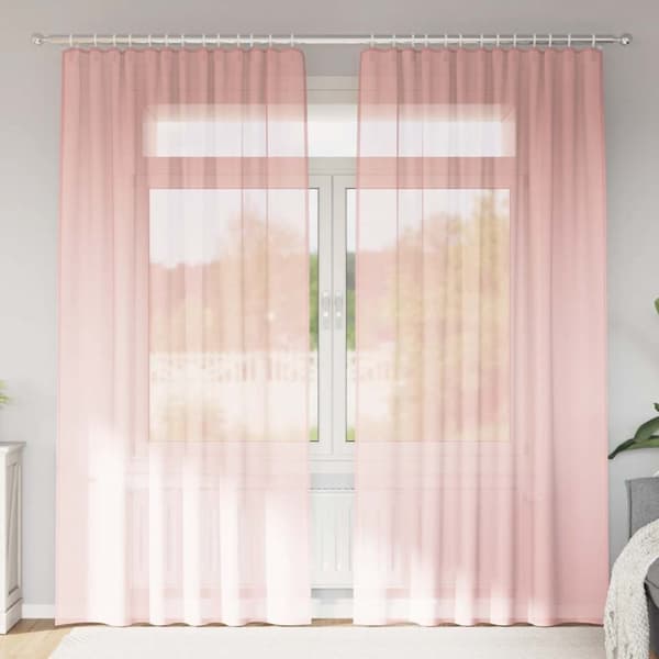 Voile gardiner med öglor 2 st rosa 140x245 cm