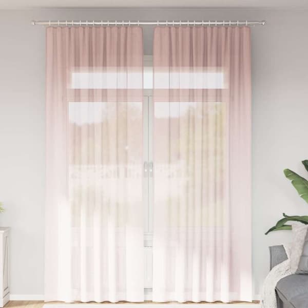 Voile gardiner med öglor 2 st ljusrosa 140x260 cm