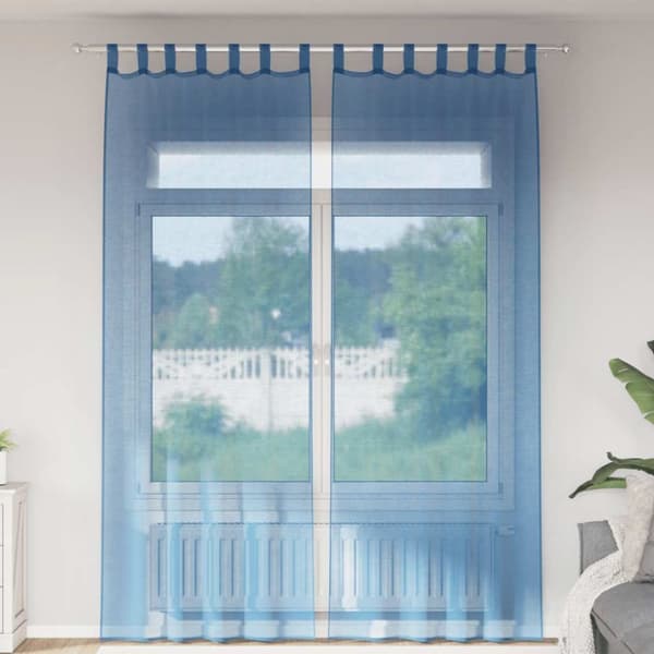 Voile gardiner med öglor 2 st kungsblå 140x260 cm