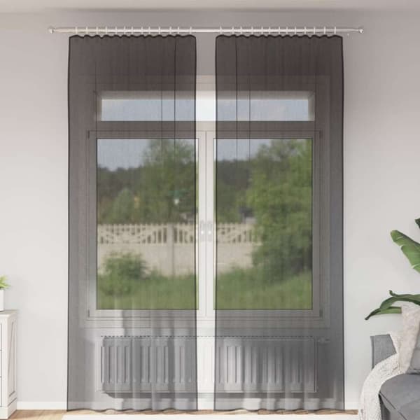 vidaXL voile-gardiner med stanglommer 2 stk. sort