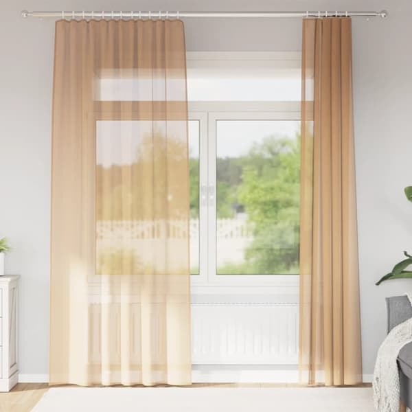 vidaXL Voile gardiner med stanglommer 2 stk sand