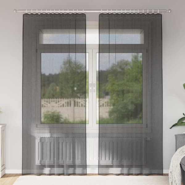 vidaXL Voile gardiner med stanglommer 2 stk svart