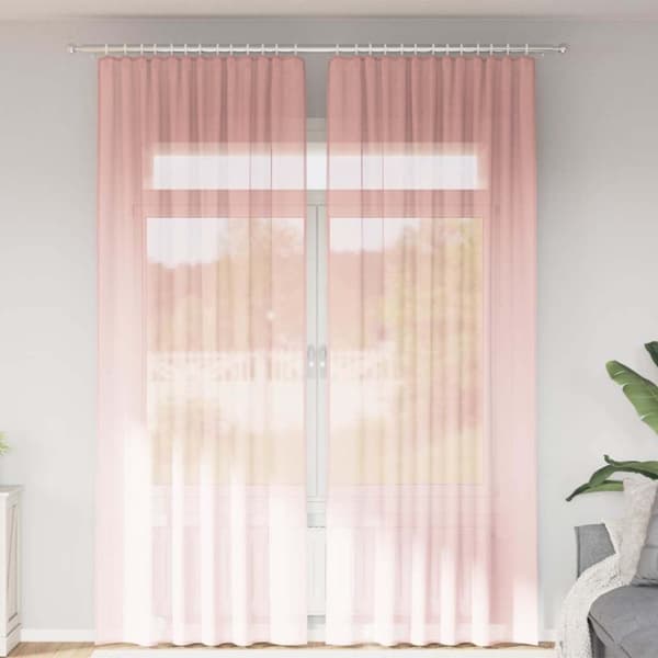 vidaXL Voile gardiner med stanglommer 2 stk rosa