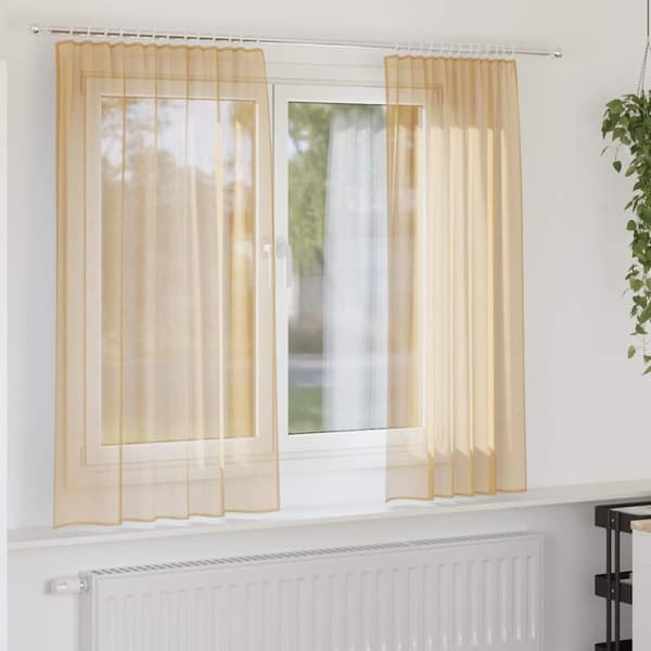 vidaXL Voile gardiner med stanglommer 2 stk sand