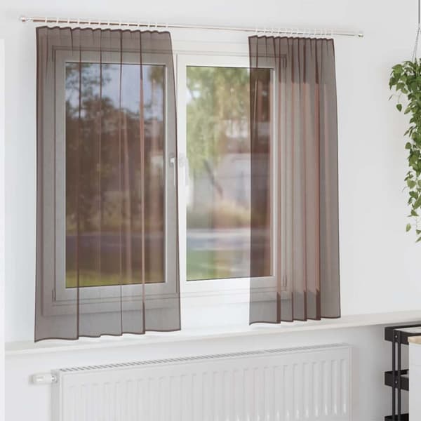 vidaXL Voile gardiner med stanglommer 2 stk brun