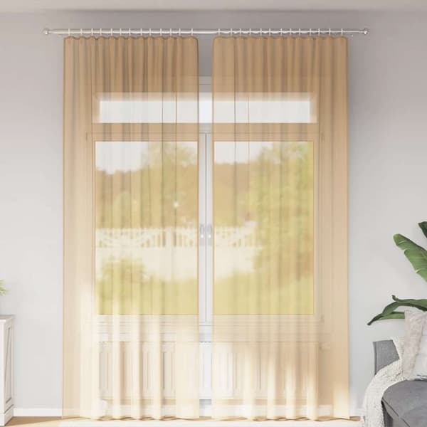 vidaXL Voile gardiner med stanglommer 2 stk sand