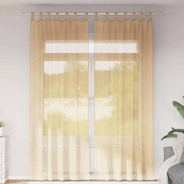Voile gardiner med öglor 2 st sand 140x260 cm