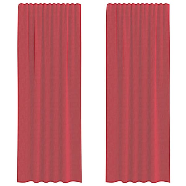 Voile gardiner med öglor 2 st vinröd 140x260 cm