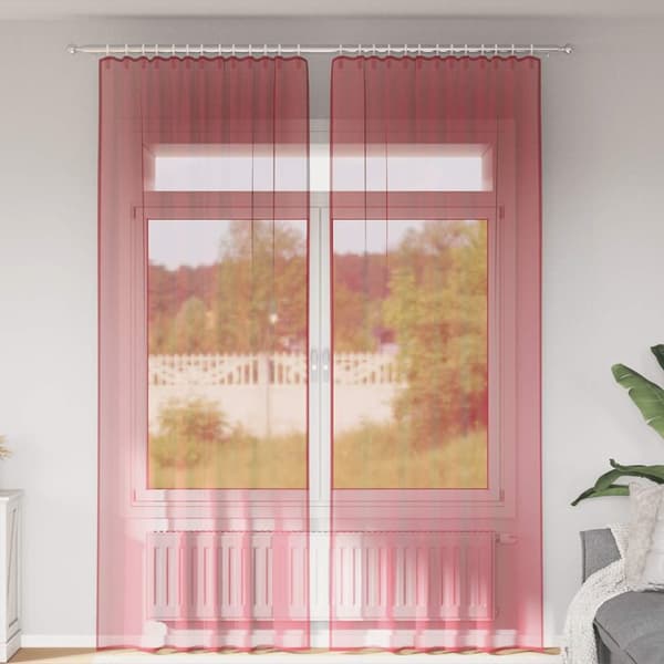 Voile gardiner med öglor 2 st vinröd 140x260 cm