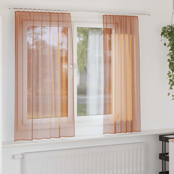 Voile gardiner med öglor 2 st terrakotta 140x175 cm