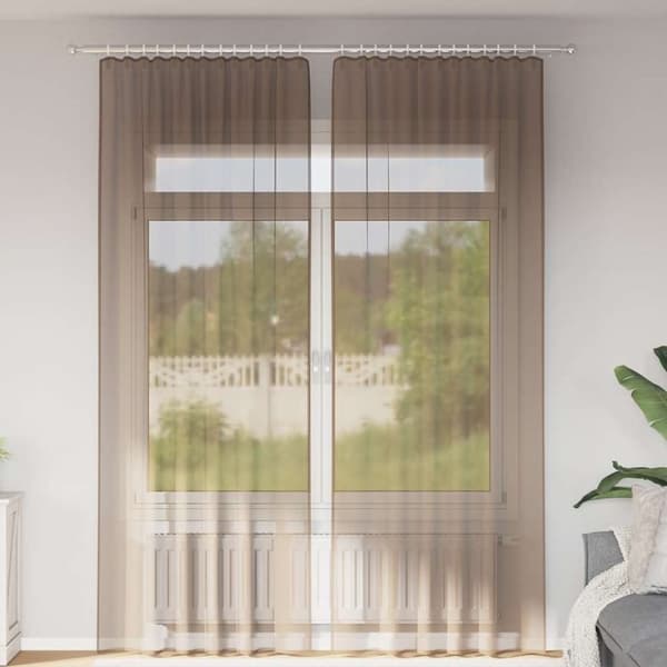 Voile gardiner med öglor 2 st ljusbrun 140x260 cm