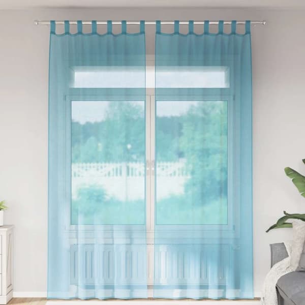 Voile gardiner med öglor 2 st turkos 140x260 cm