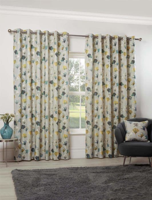 Gardin - dubbla gardiner Camarillo - 124023661 - Öljegardiner Blommönster Oker 117 x 183 cm