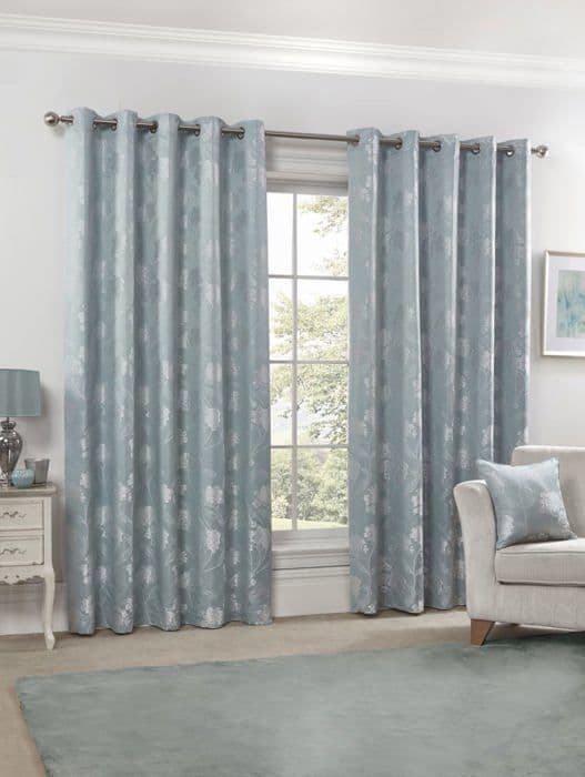 Gardin - dubbla gardiner Emma barclay - BLOS9090DUC - Blossom Dubbla gardiner med öljetter Jacquard Duck Blue 228 x 228 cm