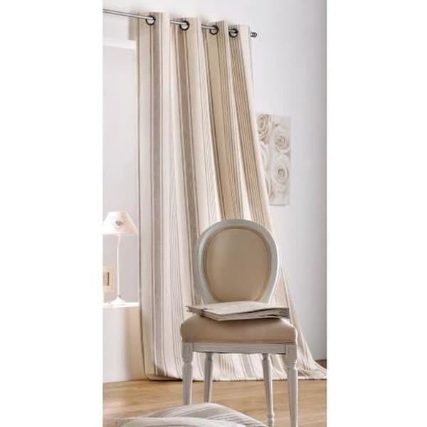 Gardin - Modern - 145 x 265 cm - Ecru bomull och garn - Vertikala ränder - Klar att hänga