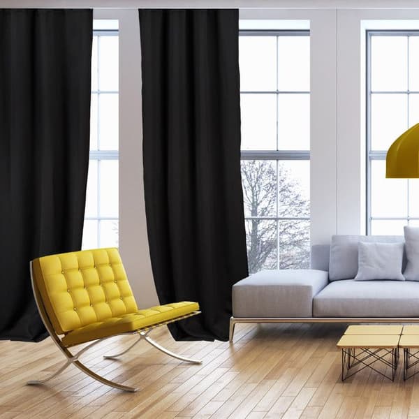 Relaxdays Mörkläggande gardiner med öljett, set om 2, enfärgad i polyester, HxlxD: 245 x 135 x 0,5 cm, svart