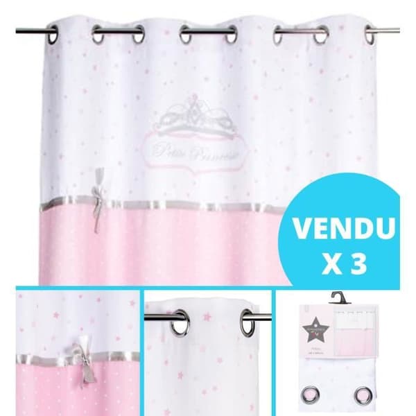 Lot om 3 - Satinerad prinsessgardin rosa och vit - Atmosphera for Kids - 140x260cm - Ögla - Prickar