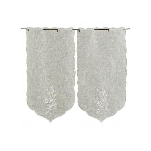 Voilage - HEMMA HUS - Par av broderade fönsterdukar - Grå och Vit - 58 x 120 cm - Elegant Chic
