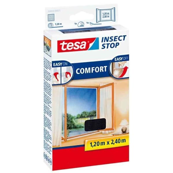 Komfortmyggnät - TESA - 1,20 m x 2,4 m - Vit - Kardborrefästning - Justerbar