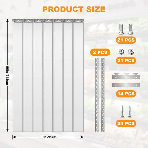 Vindskyddande PVC-stripgardin, energieffektiv, klar sikt,91x243cm 7ST