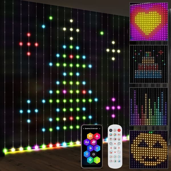 Rootz -verho 400 LED -valolla - merkkijonovalot - dynaaminen valaistus - musiikin synkronointi - Wi -Fi -ohjaus - 300 cm x 300 cm
