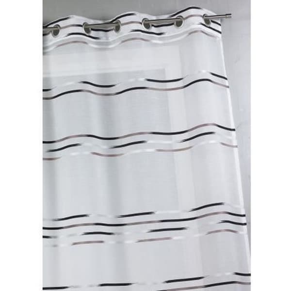 Voilage - HEMMA HUS - Svart - 140 x 240 cm - Ränder - Silverfärgade ögla