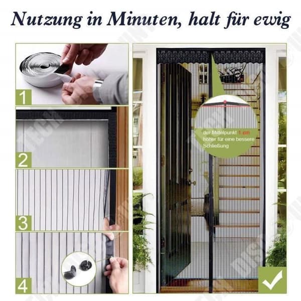 TD® HOMEINS Magnetisk flugnätsdörr med 26 magneter, 100x210cm Anti-Fly Lämplig för dörrar Max 94 x 208cm Svart
