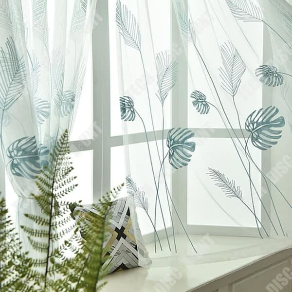 TD® 100*260cm blå gardiner fritt vitt garn genomskinlig perforerad broderad gasvävsgardin självhäftande myggavvisande gasvävsgardin