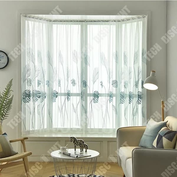 TD® 100*260cm blå gardiner fritt vitt garn genomskinlig perforerad broderad gasvävsgardin självhäftande myggavvisande gasvävsgardin