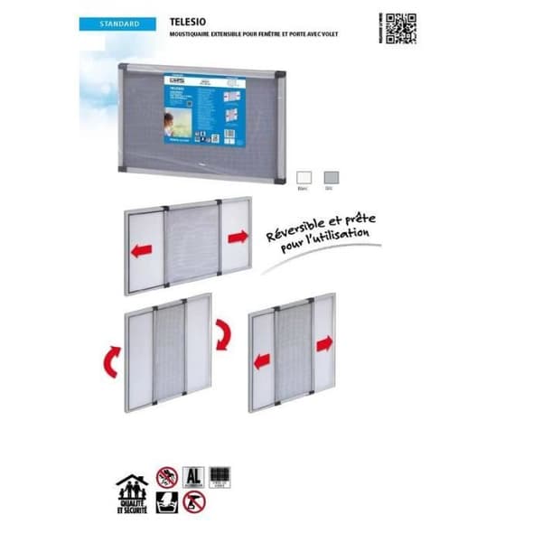 Utbyggbar myggnät - TELESIO - 70X50 - Vit - Aluminium - Justerbar