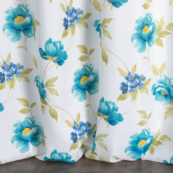 Færdiglavet gardin med øjer ALMA 140x250 Eurofirany hvid blå med blomster
