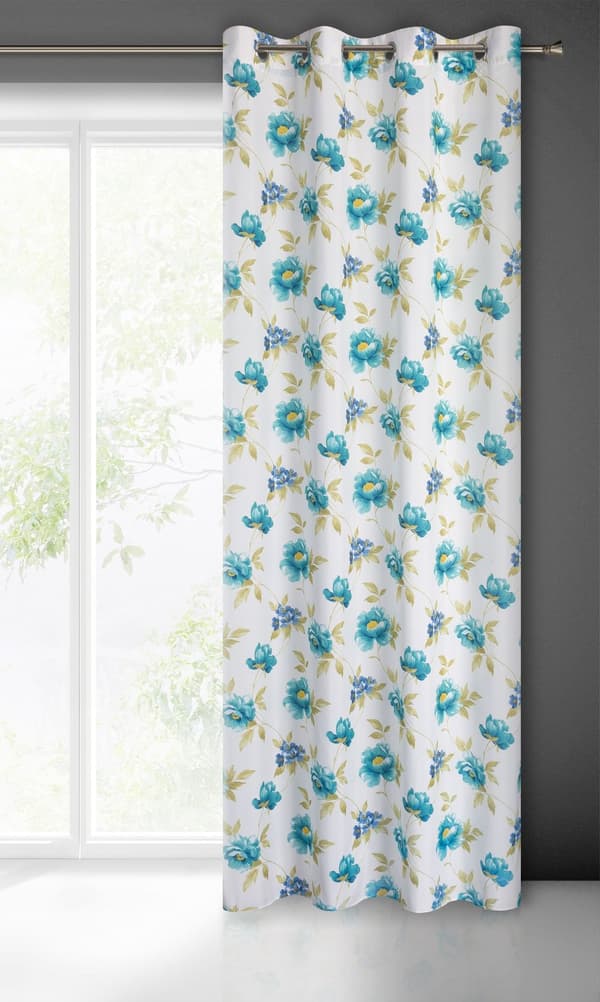 Færdiglavet gardin med øjer ALMA 140x250 Eurofirany hvid blå med blomster