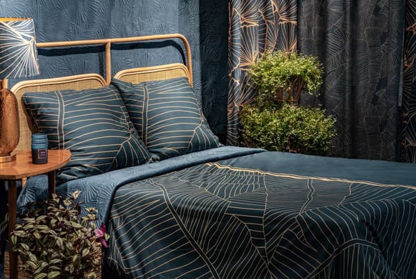 Färdig gardin med öljetter MUSA2 140x250 Eurofirany marinblå/beige