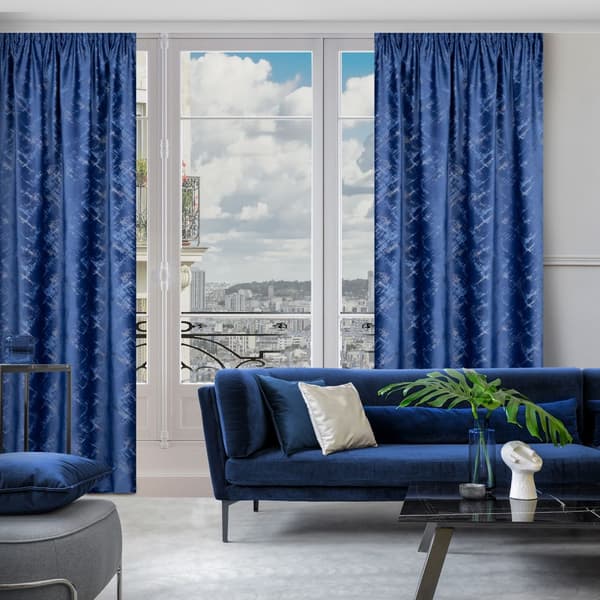 Færdiglavet gardin på tape ADRIA 140x270 Eurofirany marineblå / champagne